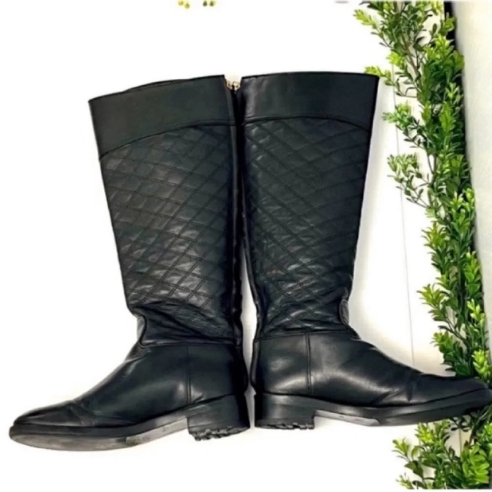 Tory Burch Claremont Black Quilted Leather Riding Boots Size 8